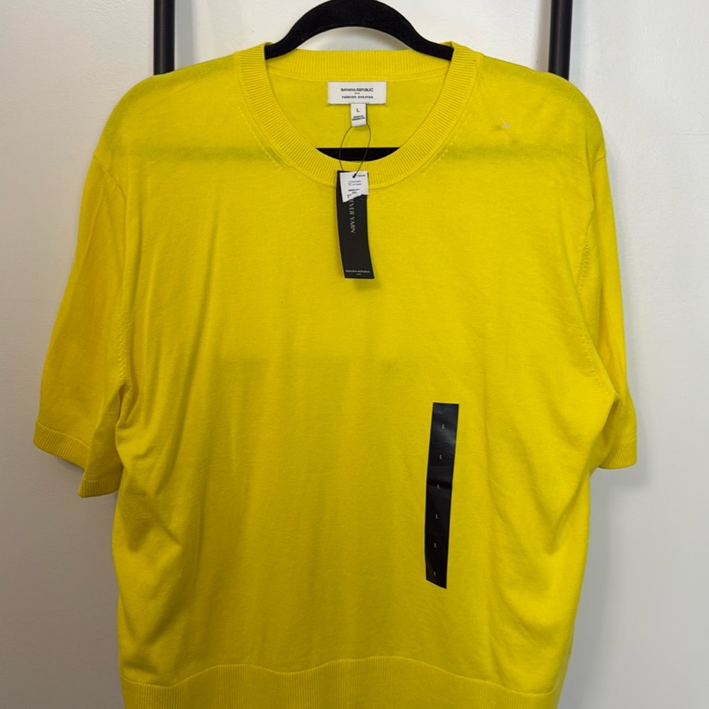 Banana Republic Forever Sweater L Yellow Short Sleeve Knit Top Cotton Blend NWT